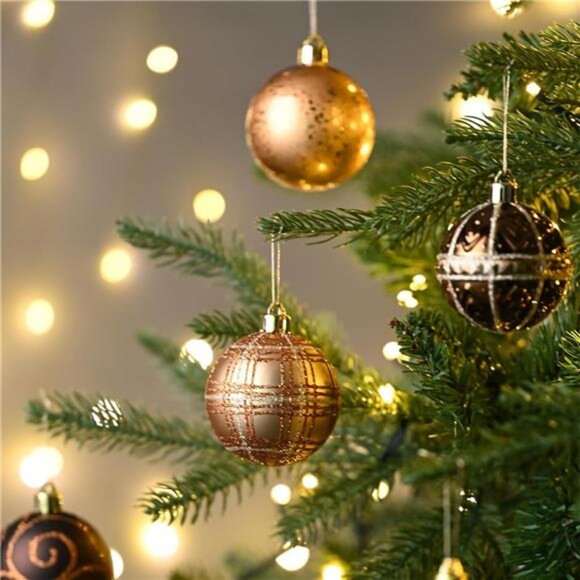 Christmas Ornaments Set, 35ct 2.36 Inches Brown Copper Gold Shatterproof - Picture 2 of 7